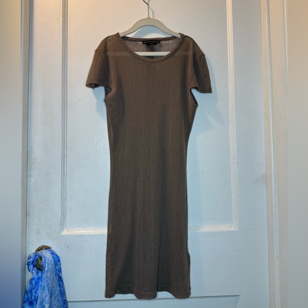 Alice + Olivia Taupe Sheer Knit Mini Dress